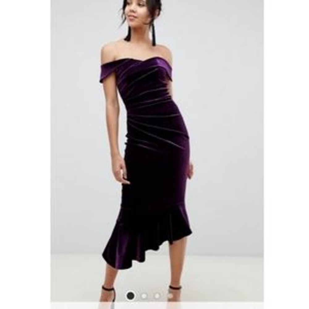 ASOS Purple Off-Shoulder Midi Dress